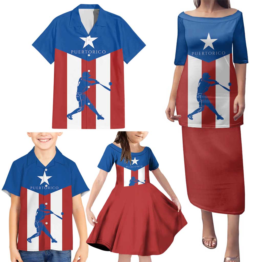 Puerto Rican Baseball Family Matching Puletasi and Hawaiian Shirt Boricua Flag Sports