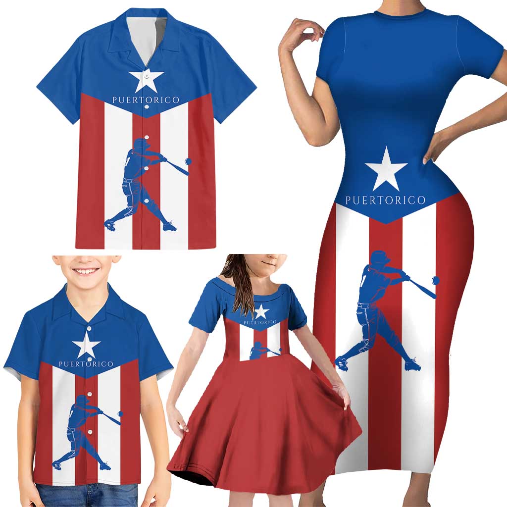 Puerto Rican Baseball Family Matching Short Sleeve Bodycon Dress and Hawaiian Shirt Boricua Flag Sports