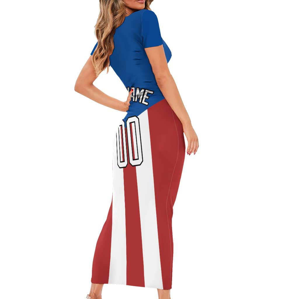 Puerto Rican Baseball Family Matching Short Sleeve Bodycon Dress and Hawaiian Shirt Boricua Flag Sports