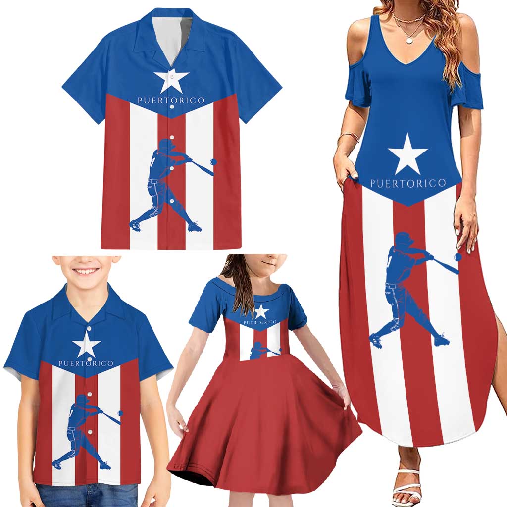 Puerto Rican Baseball Family Matching Summer Maxi Dress and Hawaiian Shirt Boricua Flag Sports