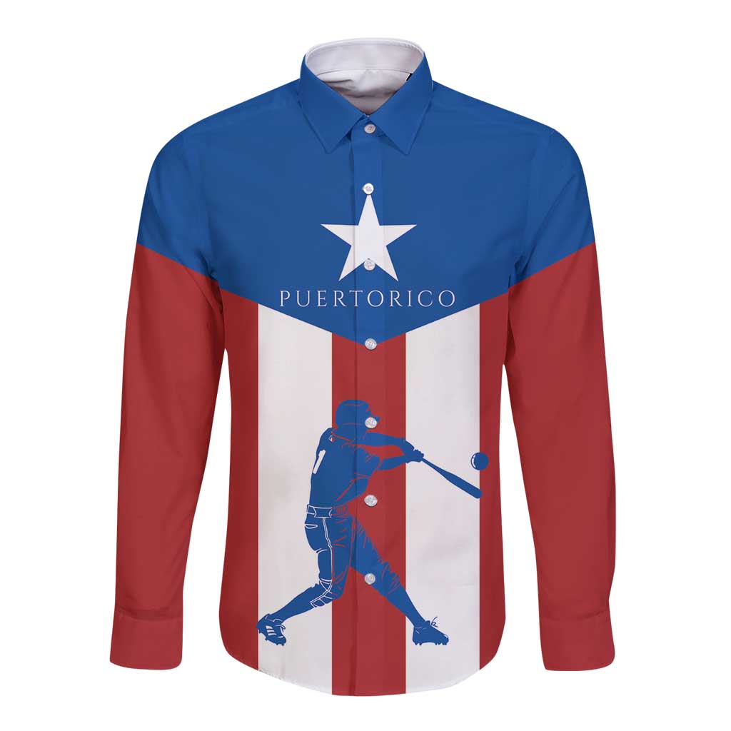 Puerto Rican Baseball Long Sleeve Button Shirt Boricua Flag Sports