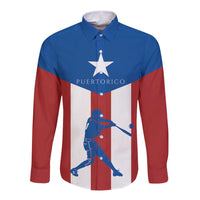 Puerto Rican Baseball Long Sleeve Button Shirt Boricua Flag Sports