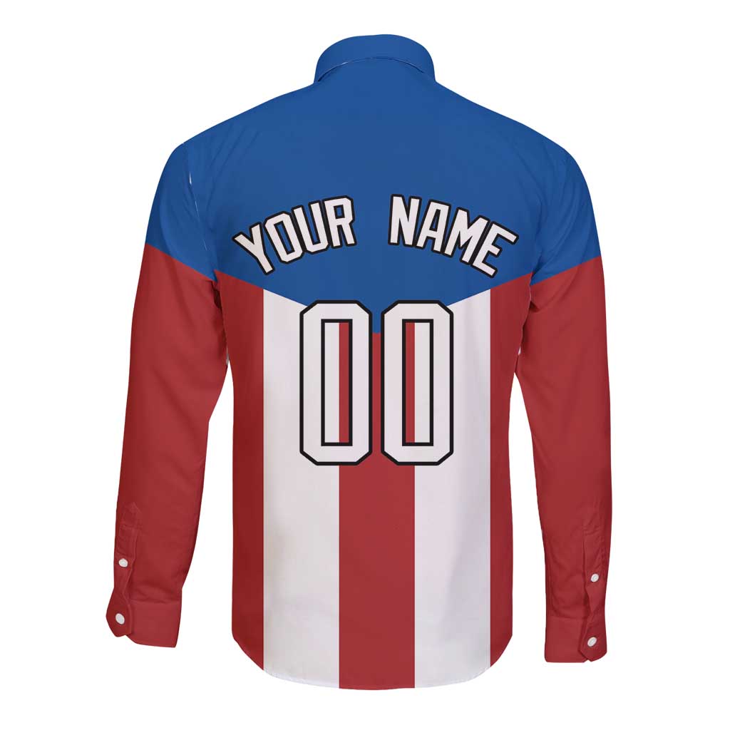 Puerto Rican Baseball Long Sleeve Button Shirt Boricua Flag Sports