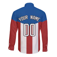 Puerto Rican Baseball Long Sleeve Button Shirt Boricua Flag Sports