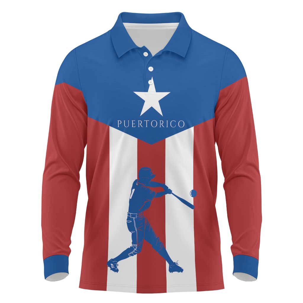 Puerto Rican Baseball Long Sleeve Polo Shirt Boricua Flag Sports