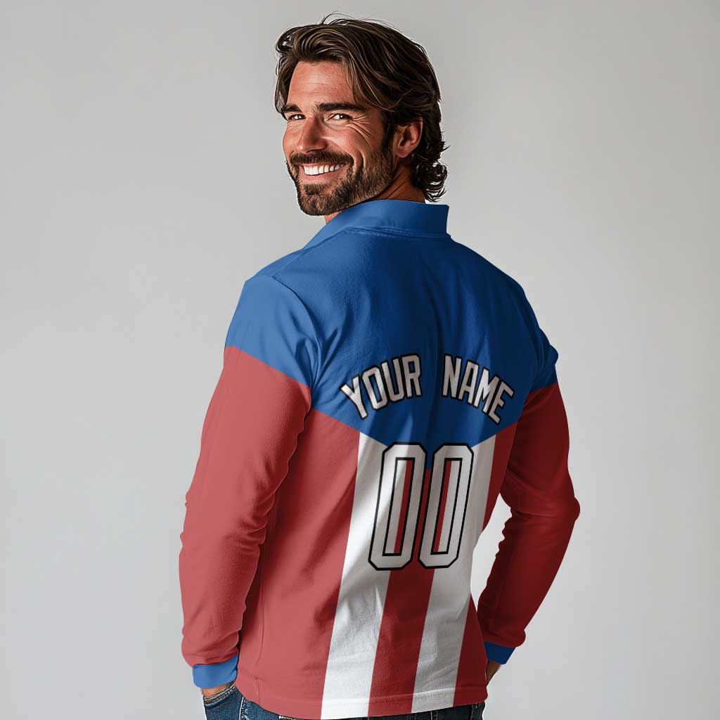Puerto Rican Baseball Long Sleeve Polo Shirt Boricua Flag Sports