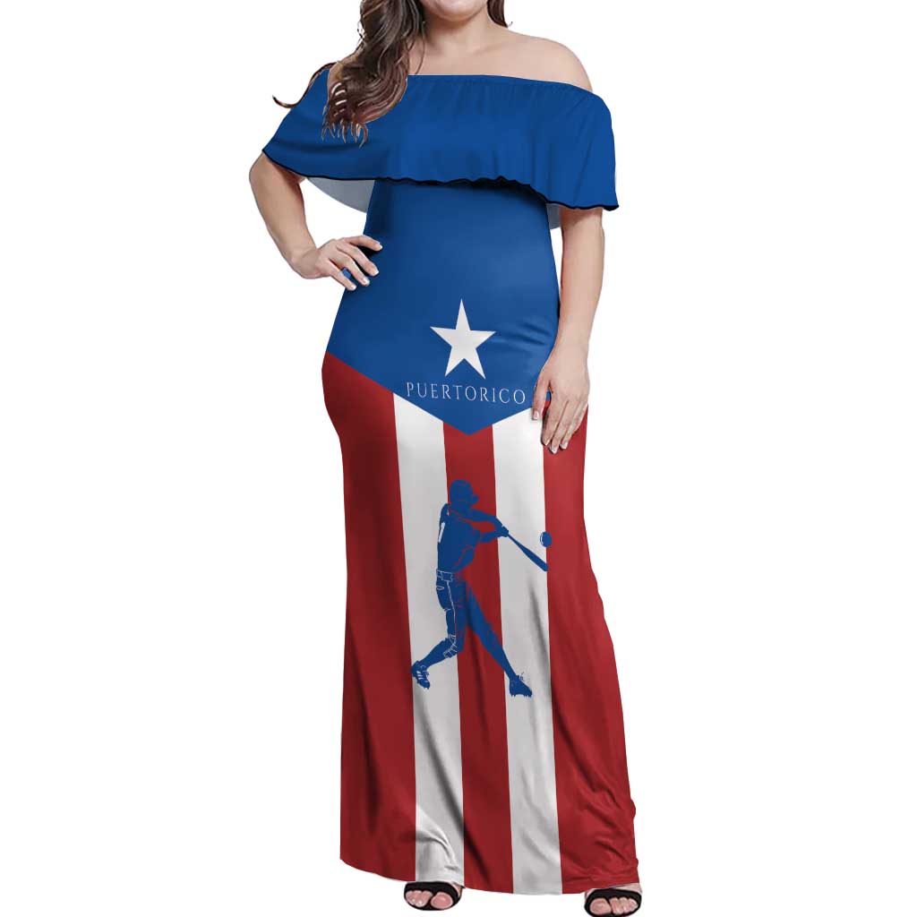 Puerto Rican Baseball Off Shoulder Maxi Dress Boricua Flag Sports
