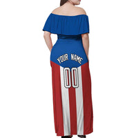 Puerto Rican Baseball Off Shoulder Maxi Dress Boricua Flag Sports