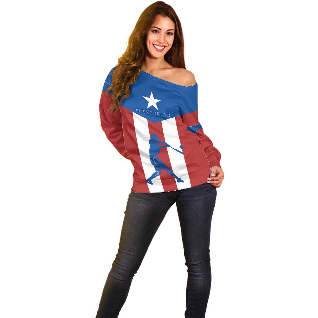 Puerto Rican Baseball Off Shoulder Sweater Boricua Flag Sports