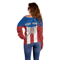 Puerto Rican Baseball Off Shoulder Sweater Boricua Flag Sports