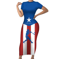 Puerto Rican Baseball Short Sleeve Bodycon Dress Boricua Flag Sports