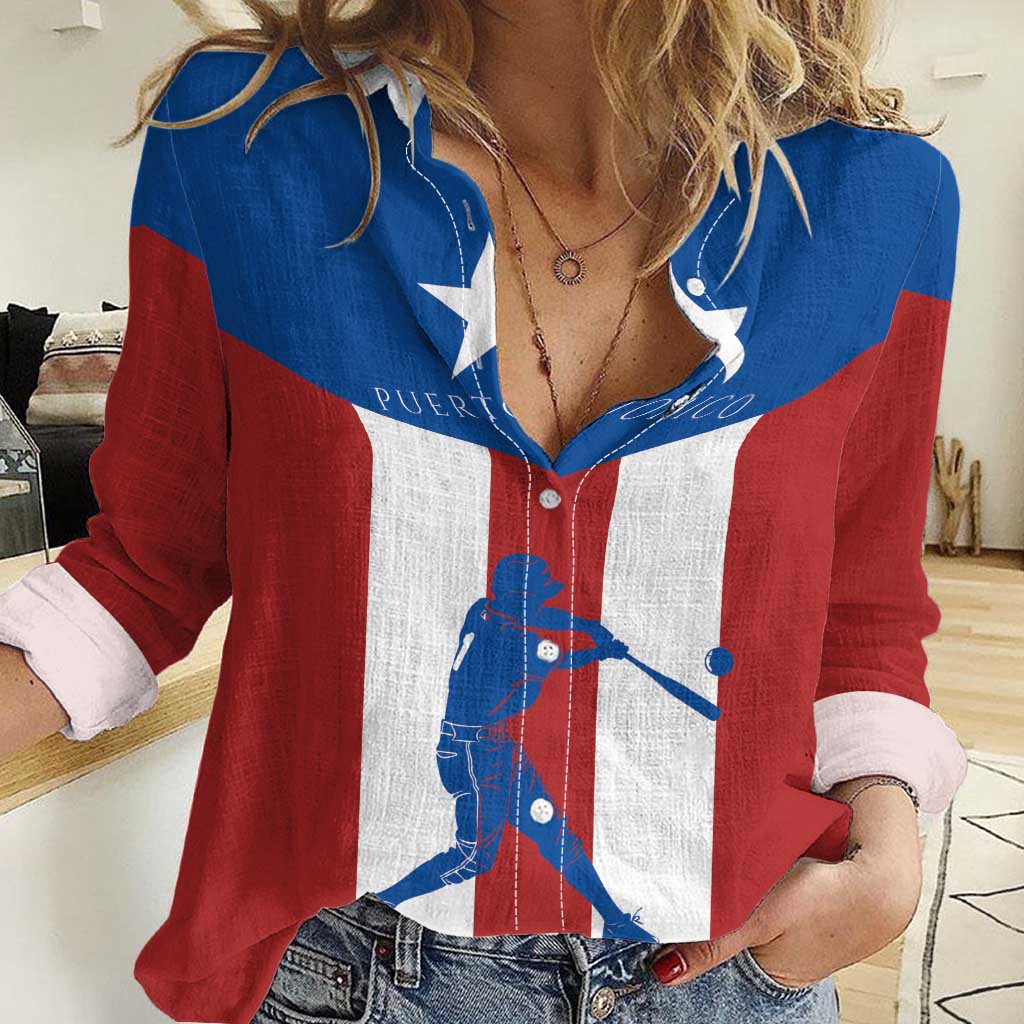 Puerto Rican Baseball Women Casual Shirt Boricua Flag Sports