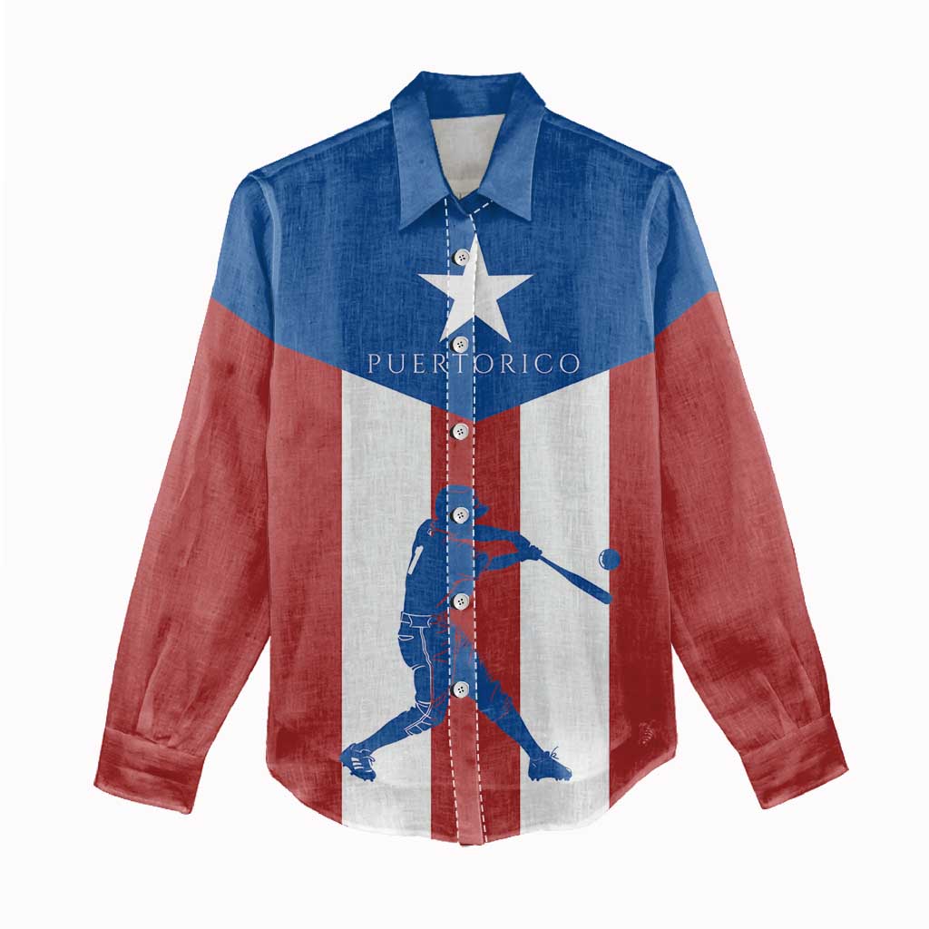 Puerto Rican Baseball Women Casual Shirt Boricua Flag Sports