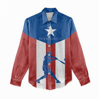 Puerto Rican Baseball Women Casual Shirt Boricua Flag Sports