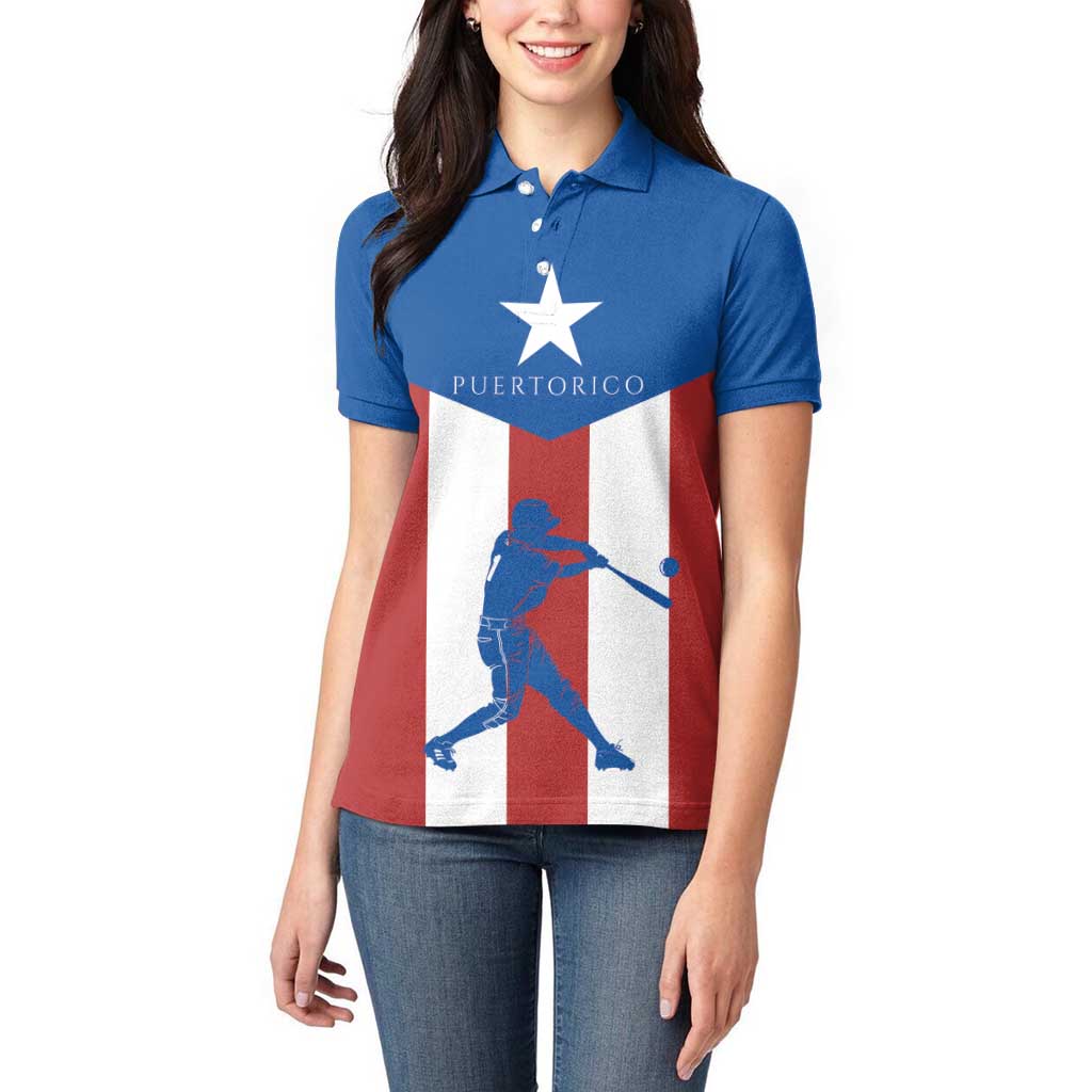 Puerto Rican Baseball Women Polo Shirt Boricua Flag Sports