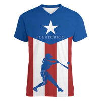 Puerto Rican Baseball Women V-Neck T-Shirt Boricua Flag Sports