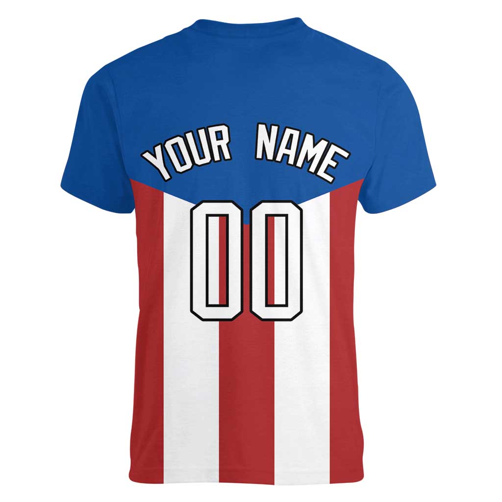 Puerto Rican Baseball Women V-Neck T-Shirt Boricua Flag Sports