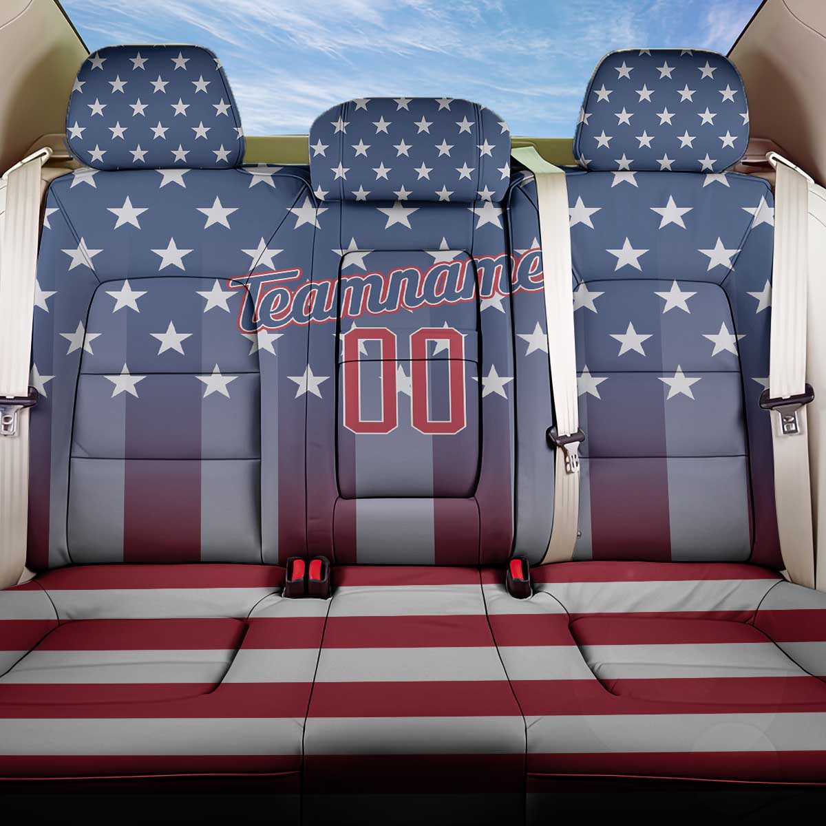 Personalized Team Name American Back Car Seat Cover USA Flag Fashion Sports