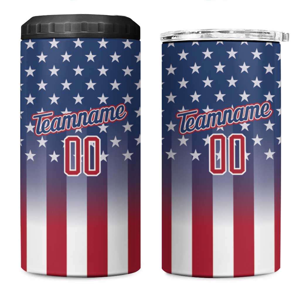 Personalized Team Name American 4 in 1 Can Cooler Tumbler USA Flag Fashion Sports