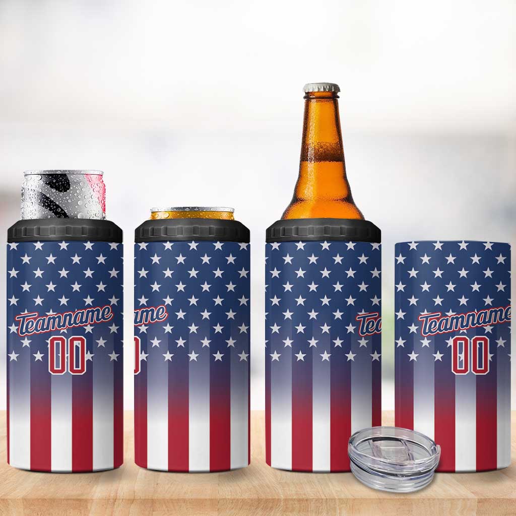 Personalized Team Name American 4 in 1 Can Cooler Tumbler USA Flag Fashion Sports