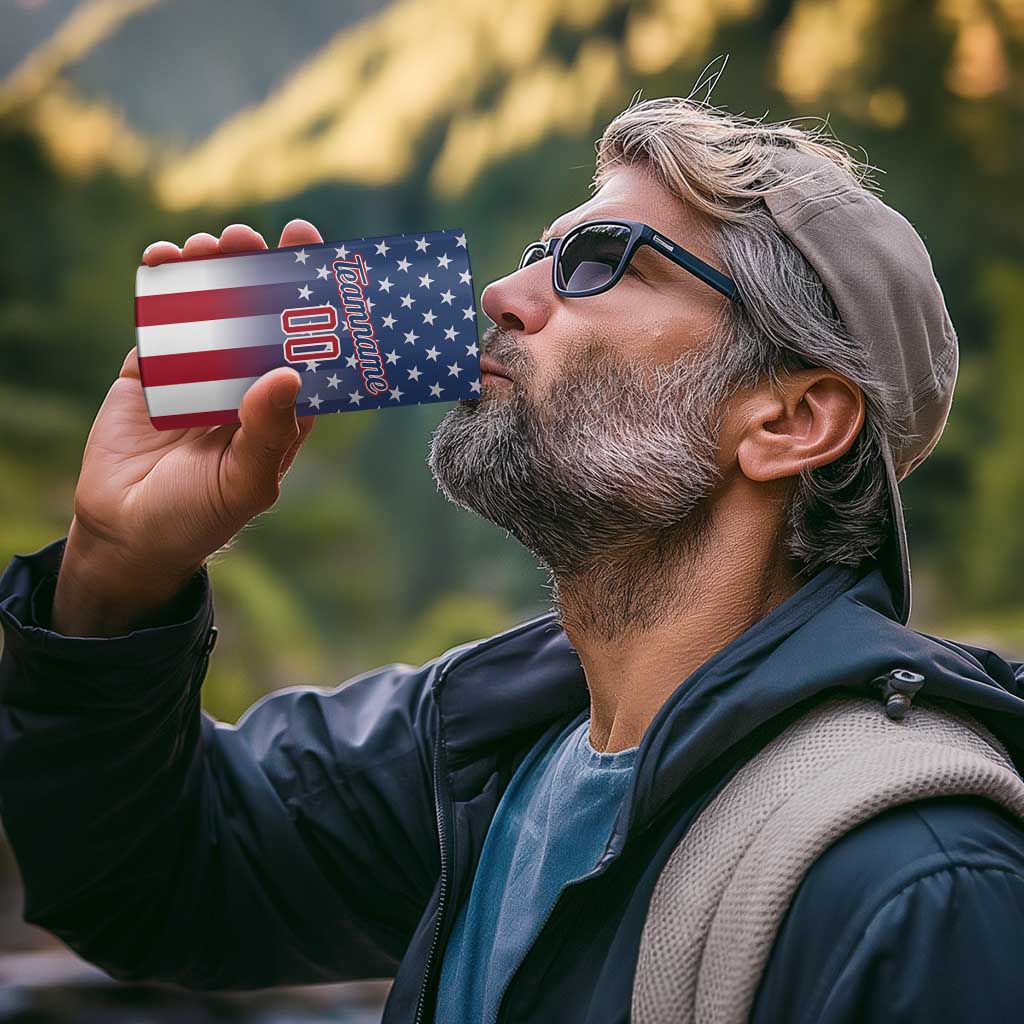 Personalized Team Name American 4 in 1 Can Cooler Tumbler USA Flag Fashion Sports