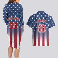 Personalized Team Name American Couples Matching Long Sleeve Bodycon Dress and Hawaiian Shirt USA Flag Fashion Sports