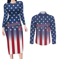 Personalized Team Name American Couples Matching Long Sleeve Bodycon Dress and Long Sleeve Button Shirt USA Flag Fashion Sports