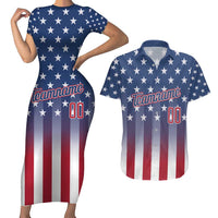 Personalized Team Name American Couples Matching Short Sleeve Bodycon Dress and Hawaiian Shirt USA Flag Fashion Sports