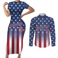 Personalized Team Name American Couples Matching Short Sleeve Bodycon Dress and Long Sleeve Button Shirt USA Flag Fashion Sports