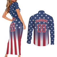 Personalized Team Name American Couples Matching Short Sleeve Bodycon Dress and Long Sleeve Button Shirt USA Flag Fashion Sports