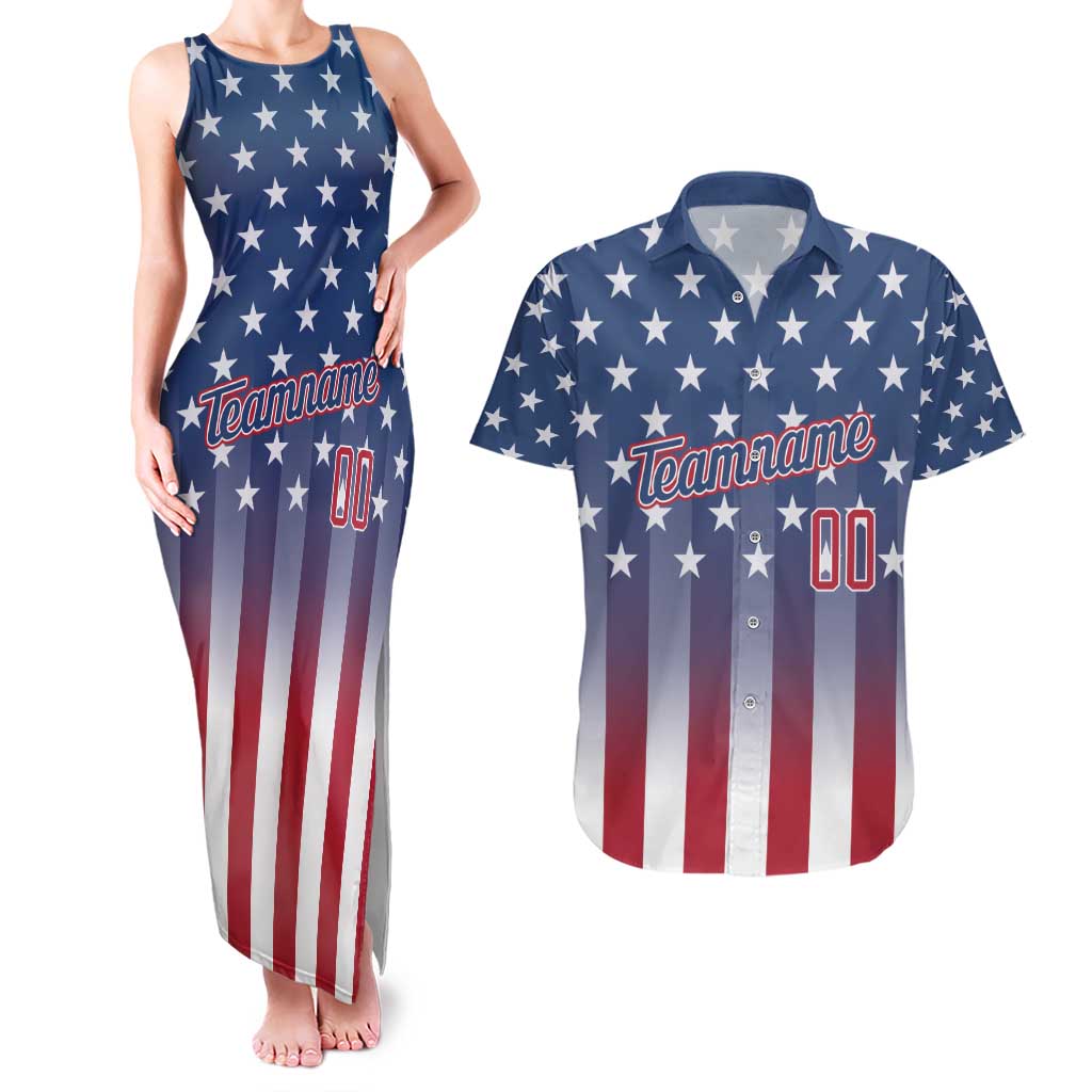 Personalized Team Name American Couples Matching Tank Maxi Dress and Hawaiian Shirt USA Flag Fashion Sports