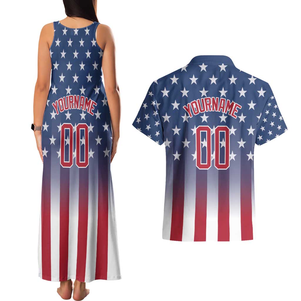 Personalized Team Name American Couples Matching Tank Maxi Dress and Hawaiian Shirt USA Flag Fashion Sports