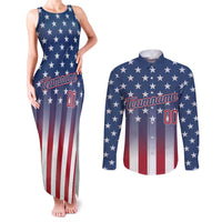Personalized Team Name American Couples Matching Tank Maxi Dress and Long Sleeve Button Shirt USA Flag Fashion Sports