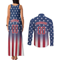 Personalized Team Name American Couples Matching Tank Maxi Dress and Long Sleeve Button Shirt USA Flag Fashion Sports