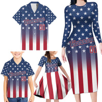 Personalized Team Name American Family Matching Long Sleeve Bodycon Dress and Hawaiian Shirt USA Flag Fashion Sports