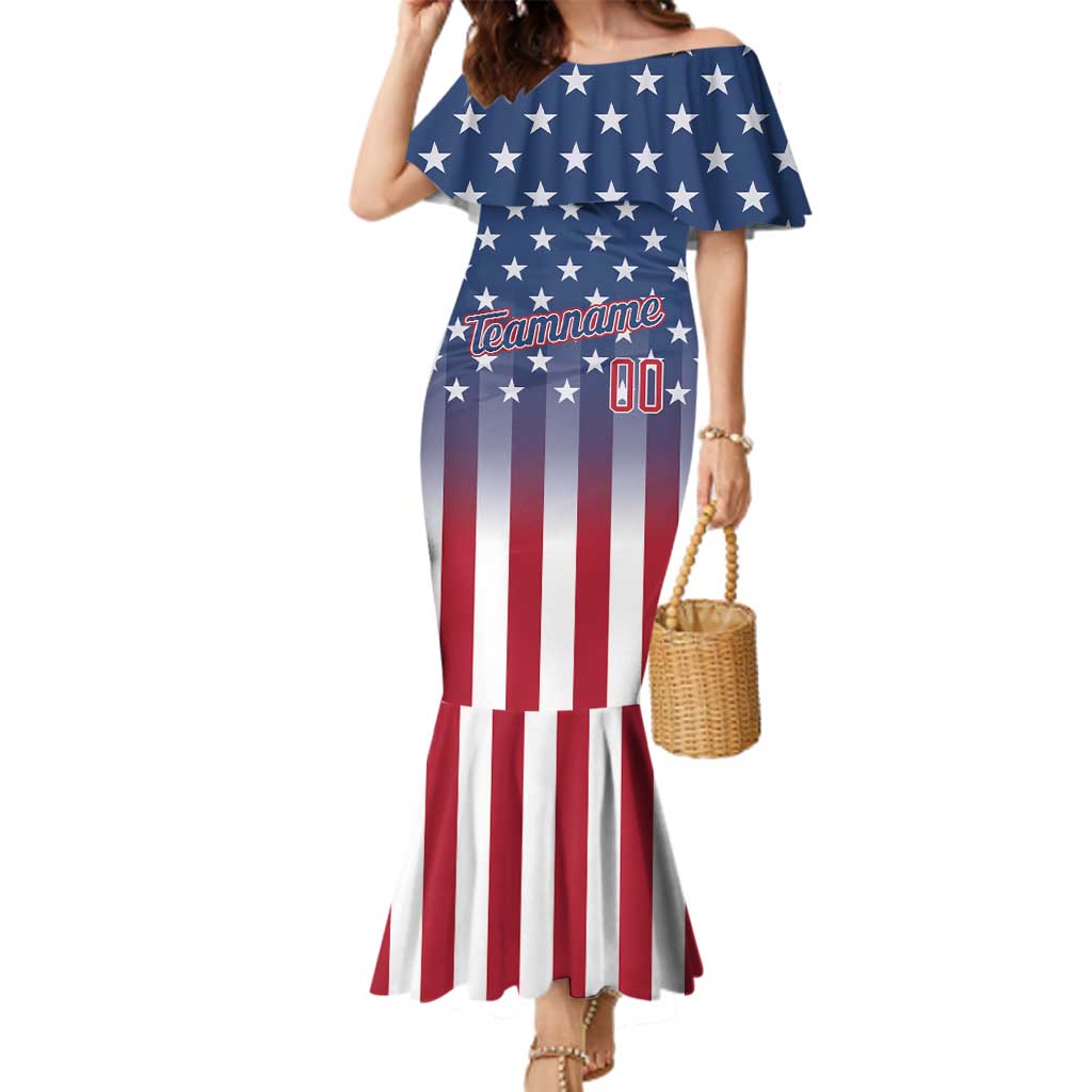 Personalized Team Name American Family Matching Mermaid Dress and Hawaiian Shirt USA Flag Fashion Sports