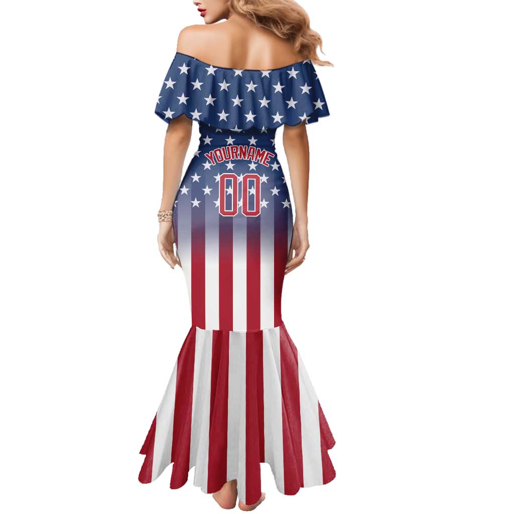 Personalized Team Name American Family Matching Mermaid Dress and Hawaiian Shirt USA Flag Fashion Sports