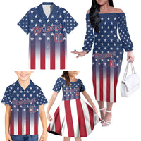 Personalized Team Name American Family Matching Off The Shoulder Long Sleeve Dress and Hawaiian Shirt USA Flag Fashion Sports