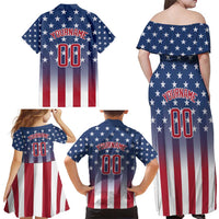 Personalized Team Name American Family Matching Off Shoulder Maxi Dress and Hawaiian Shirt USA Flag Fashion Sports