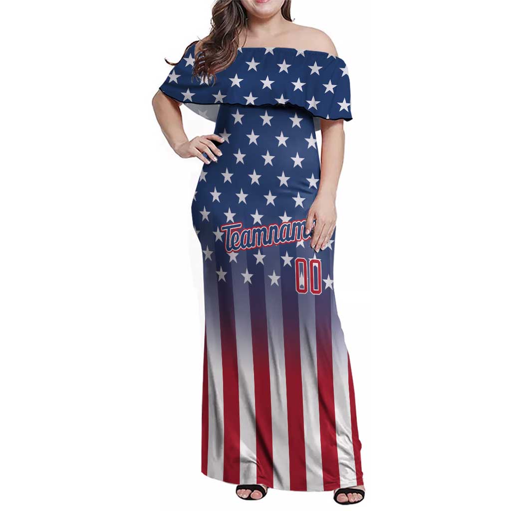 Personalized Team Name American Family Matching Off Shoulder Maxi Dress and Hawaiian Shirt USA Flag Fashion Sports