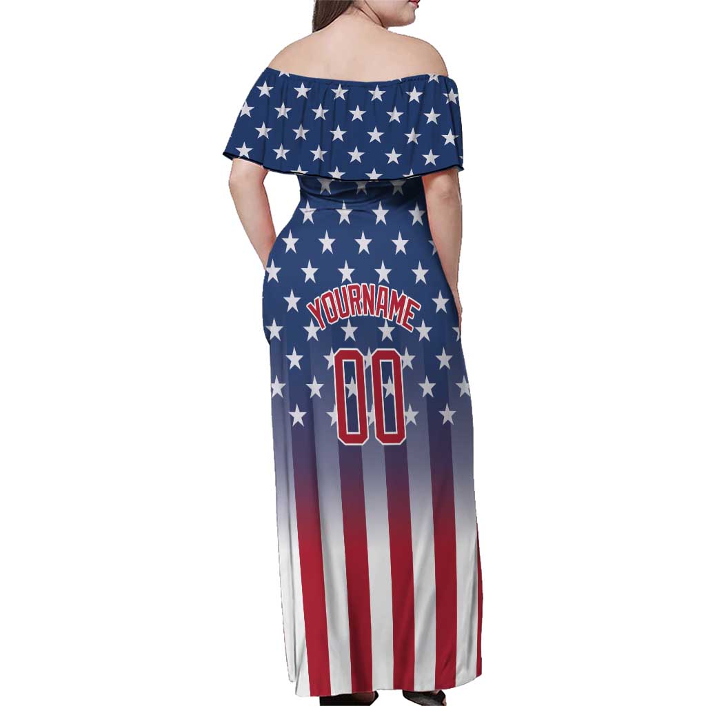 Personalized Team Name American Family Matching Off Shoulder Maxi Dress and Hawaiian Shirt USA Flag Fashion Sports