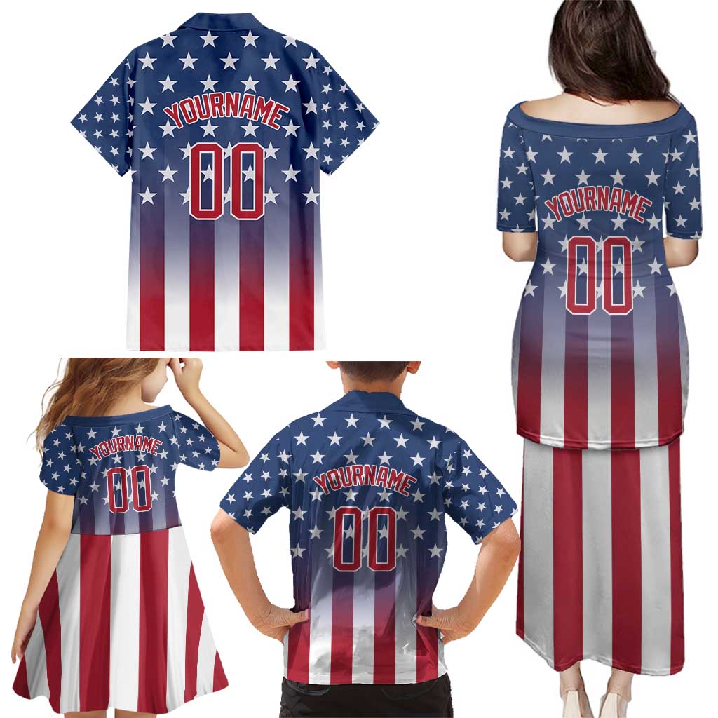 Personalized Team Name American Family Matching Puletasi and Hawaiian Shirt USA Flag Fashion Sports