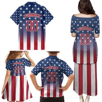 Personalized Team Name American Family Matching Puletasi and Hawaiian Shirt USA Flag Fashion Sports