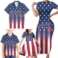 Personalized Team Name American Family Matching Short Sleeve Bodycon Dress and Hawaiian Shirt USA Flag Fashion Sports