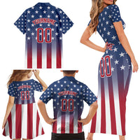 Personalized Team Name American Family Matching Short Sleeve Bodycon Dress and Hawaiian Shirt USA Flag Fashion Sports