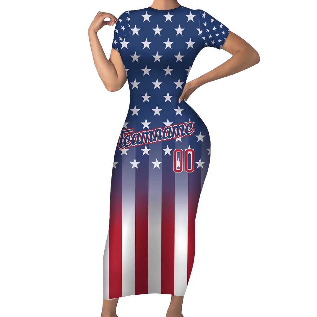 Personalized Team Name American Family Matching Short Sleeve Bodycon Dress and Hawaiian Shirt USA Flag Fashion Sports