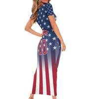 Personalized Team Name American Family Matching Short Sleeve Bodycon Dress and Hawaiian Shirt USA Flag Fashion Sports