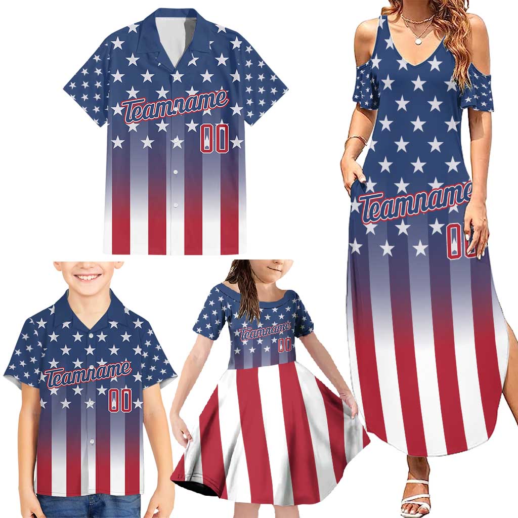 Personalized Team Name American Family Matching Summer Maxi Dress and Hawaiian Shirt USA Flag Fashion Sports