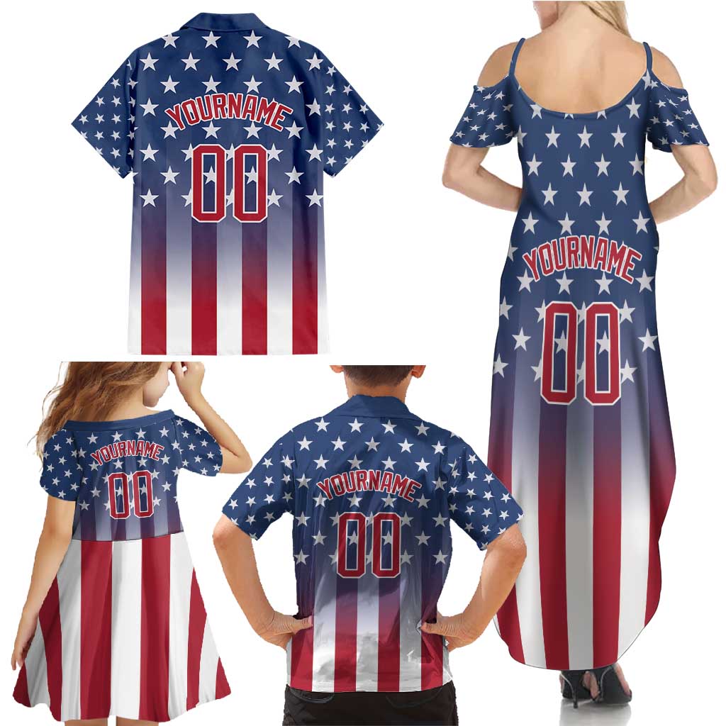 Personalized Team Name American Family Matching Summer Maxi Dress and Hawaiian Shirt USA Flag Fashion Sports