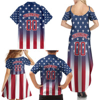 Personalized Team Name American Family Matching Summer Maxi Dress and Hawaiian Shirt USA Flag Fashion Sports